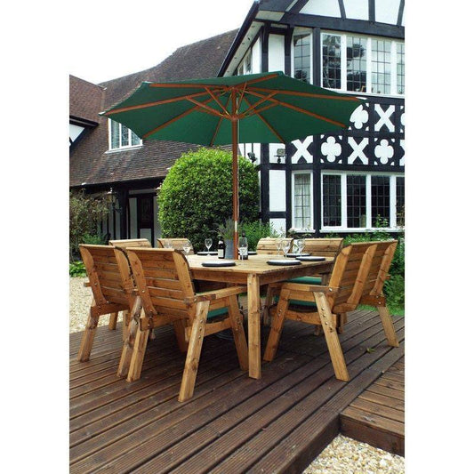 Scandinavian Redwood Garden Patio Dining Set by Charles Taylor - 8 Seat Green Cushions