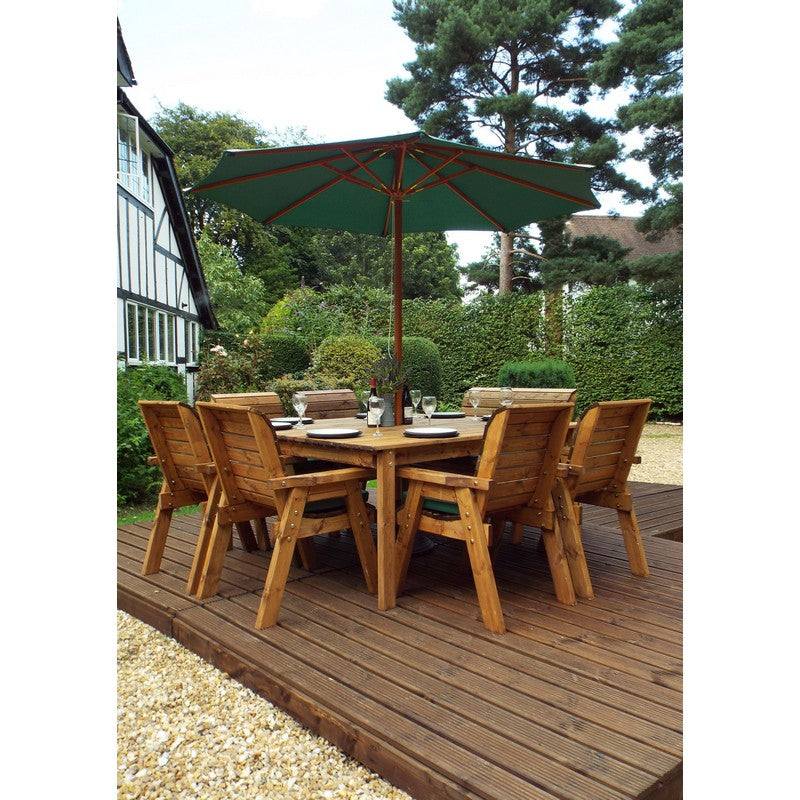Scandinavian Redwood Garden Patio Dining Set by Charles Taylor - 8 Seat Green Cushions