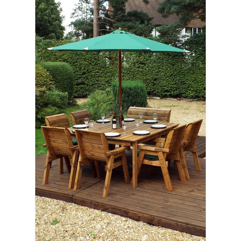 Scandinavian Redwood Garden Patio Dining Set by Charles Taylor - 8 Seat Green Cushions
