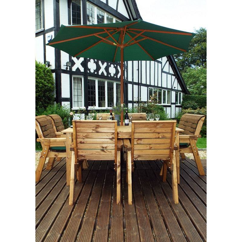 Scandinavian Redwood Garden Patio Dining Set by Charles Taylor - 8 Seat Green Cushions