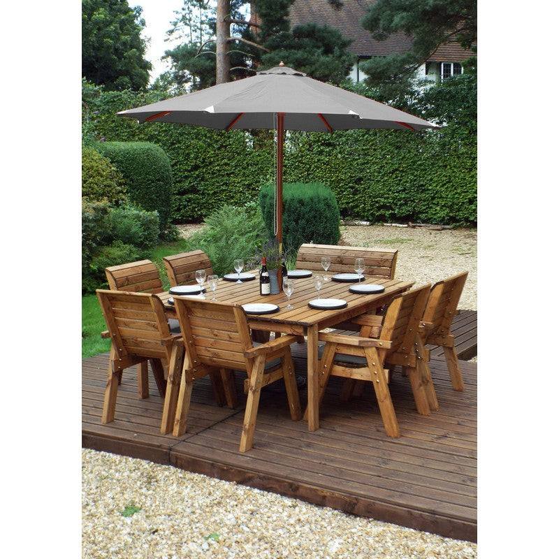 Scandinavian Redwood Garden Patio Dining Set by Charles Taylor - 8 Seat Grey Cushions