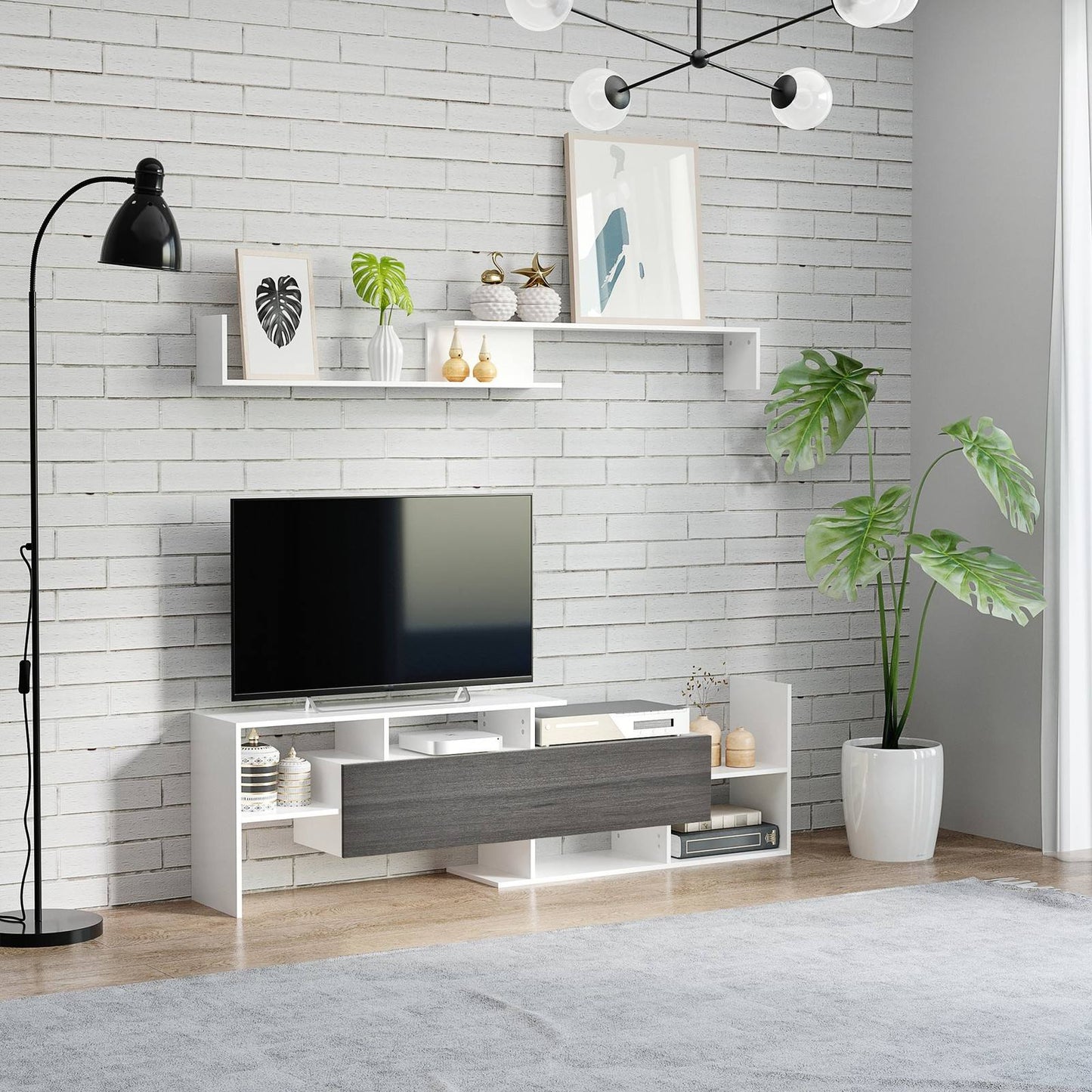 Modern TV Cabinet with Wall Shelf