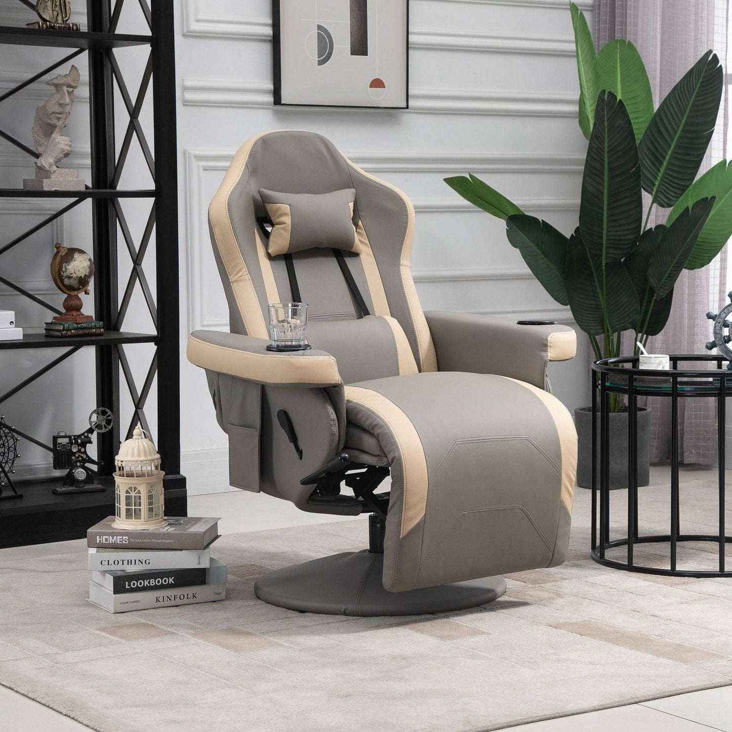 Manual Recliner Armchair PU Leather Lounge Chair w/ Adjustable Leg Rest
