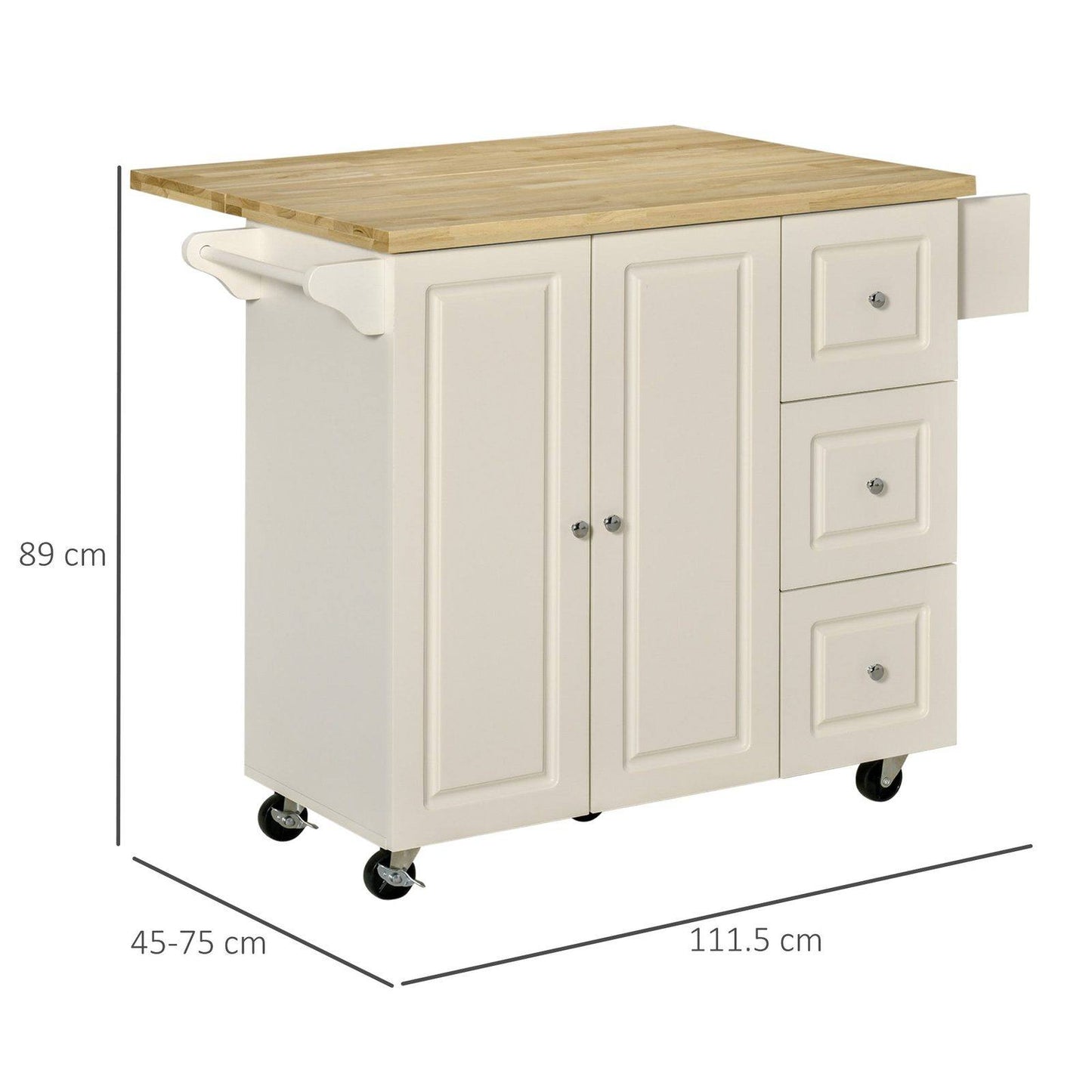 Drop-Leaf Kitchen Island on Wheels Utility Storage Cart with Drawers & Cabinet for Kitchen