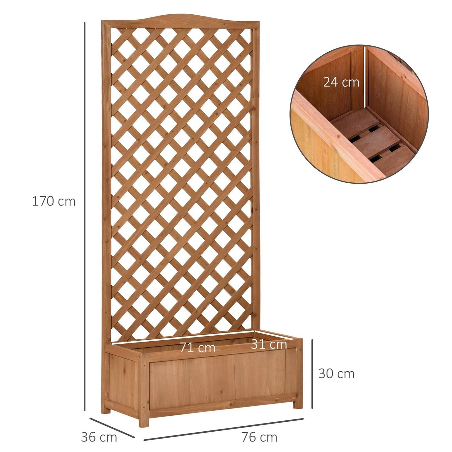 53L Garden Wooden Planter Box with Trellis Free Standing Flower Raised Bed with Lattice for Climbing Plants