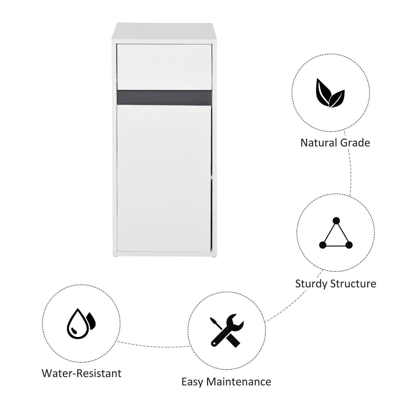 Medium-density fibreboard Tri-Compartment Bathroom Storage Cabinet White