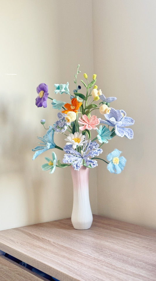 Handmade Crochet Wildflower Bouquet – Pastel Garden Collection