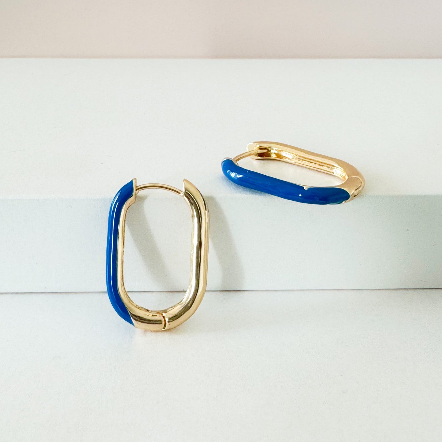 Harper Blue Oval Hoop Earrings