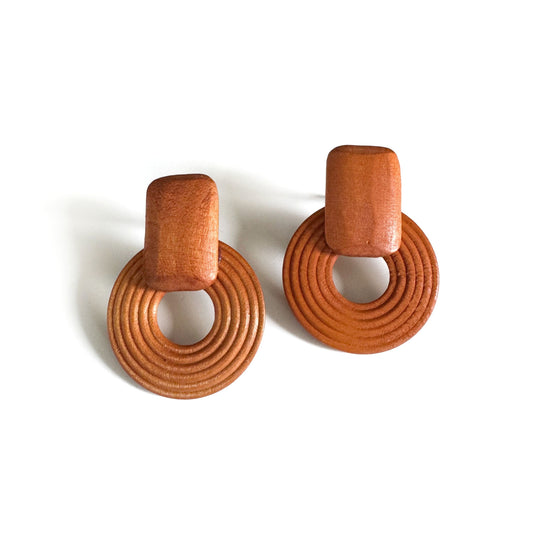 Pippa Tan Clip On Wooden Earrings