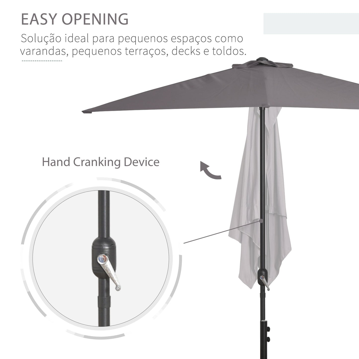2.3m Half Round Parasol Umbrella Balcony Sun Shade Metal Grey