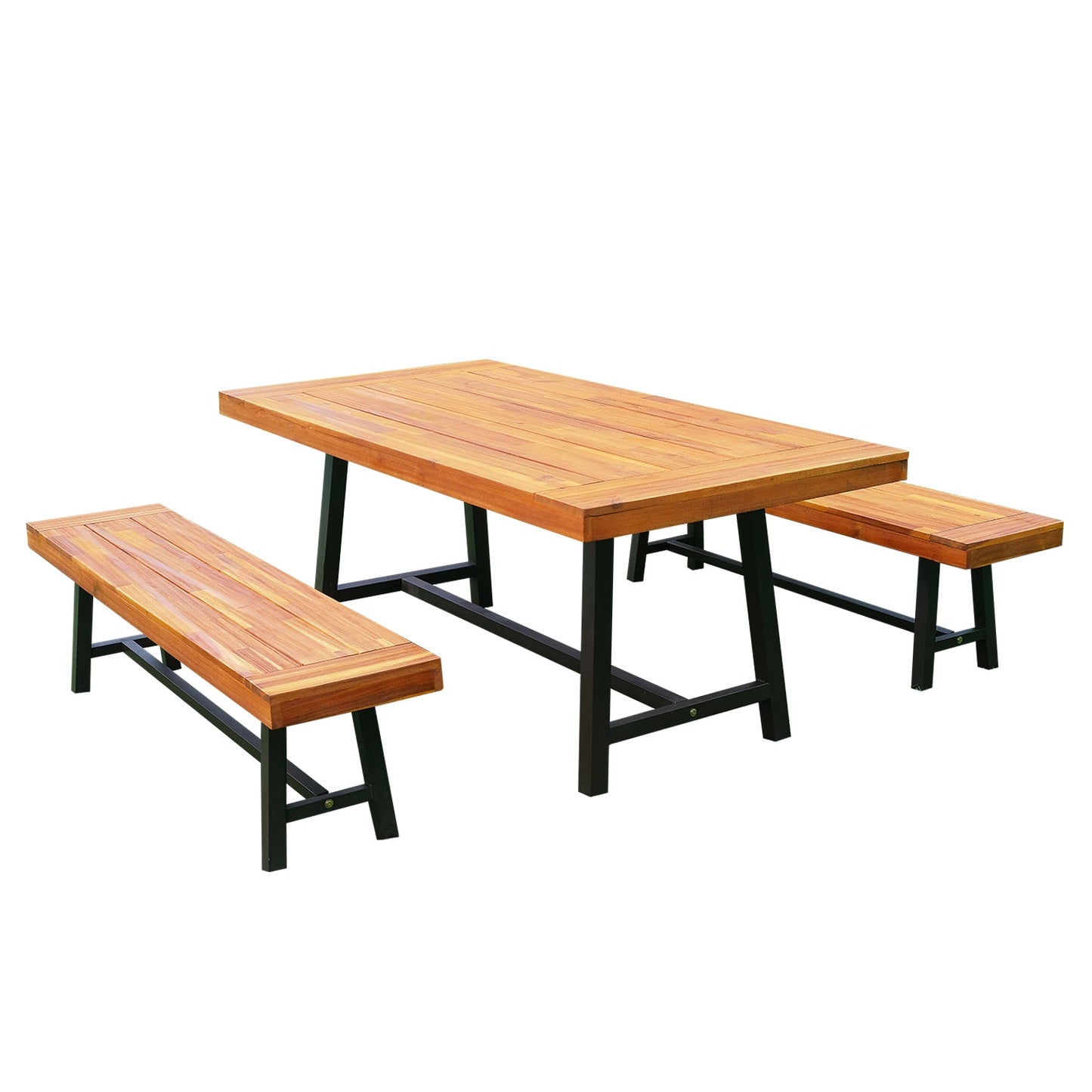 Garden 3-Pieces Acacia Wood Picnic Table and 2 Benches Set Dining Trestle Beer Table Patio Outdoor Indoor Furniture