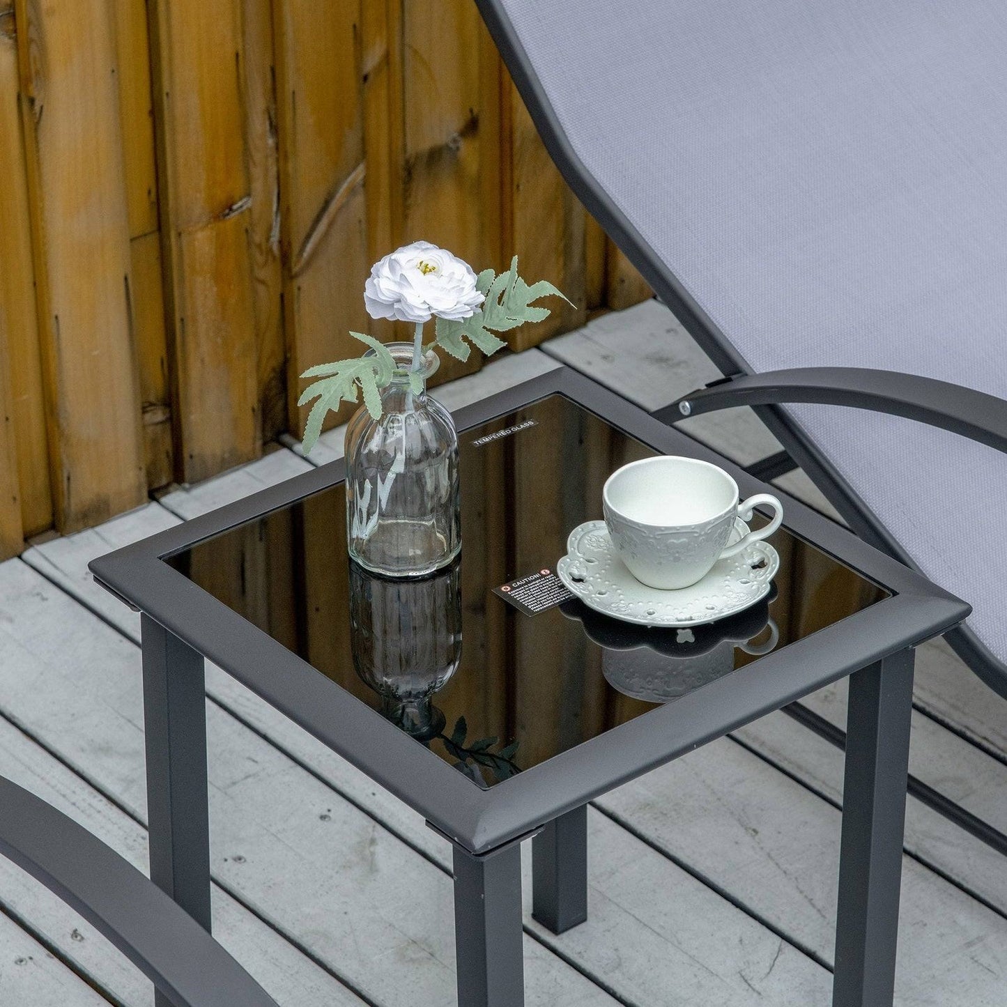 3-Pieces Lounge Chair Set Metal Frame Garden Outdoor Recliner Sunbathing Chair with Table