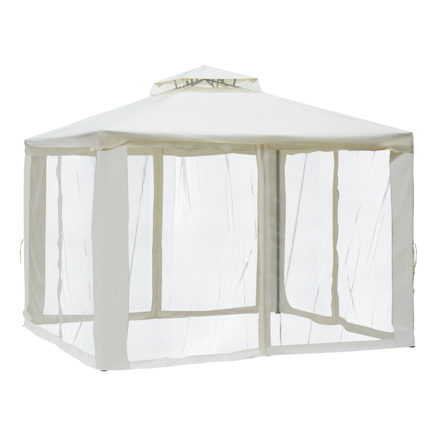 3 x 3 Meter Metal Gazebo Garden Outdoor 2-tier Roof Marquee Party Tent Canopy Pavillion Patio Shelter with Netting - Cream White