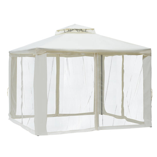 3 x 3 Meter Metal Gazebo Garden Outdoor 2-tier Roof Marquee Party Tent Canopy Pavillion Patio Shelter with Netting - Cream White