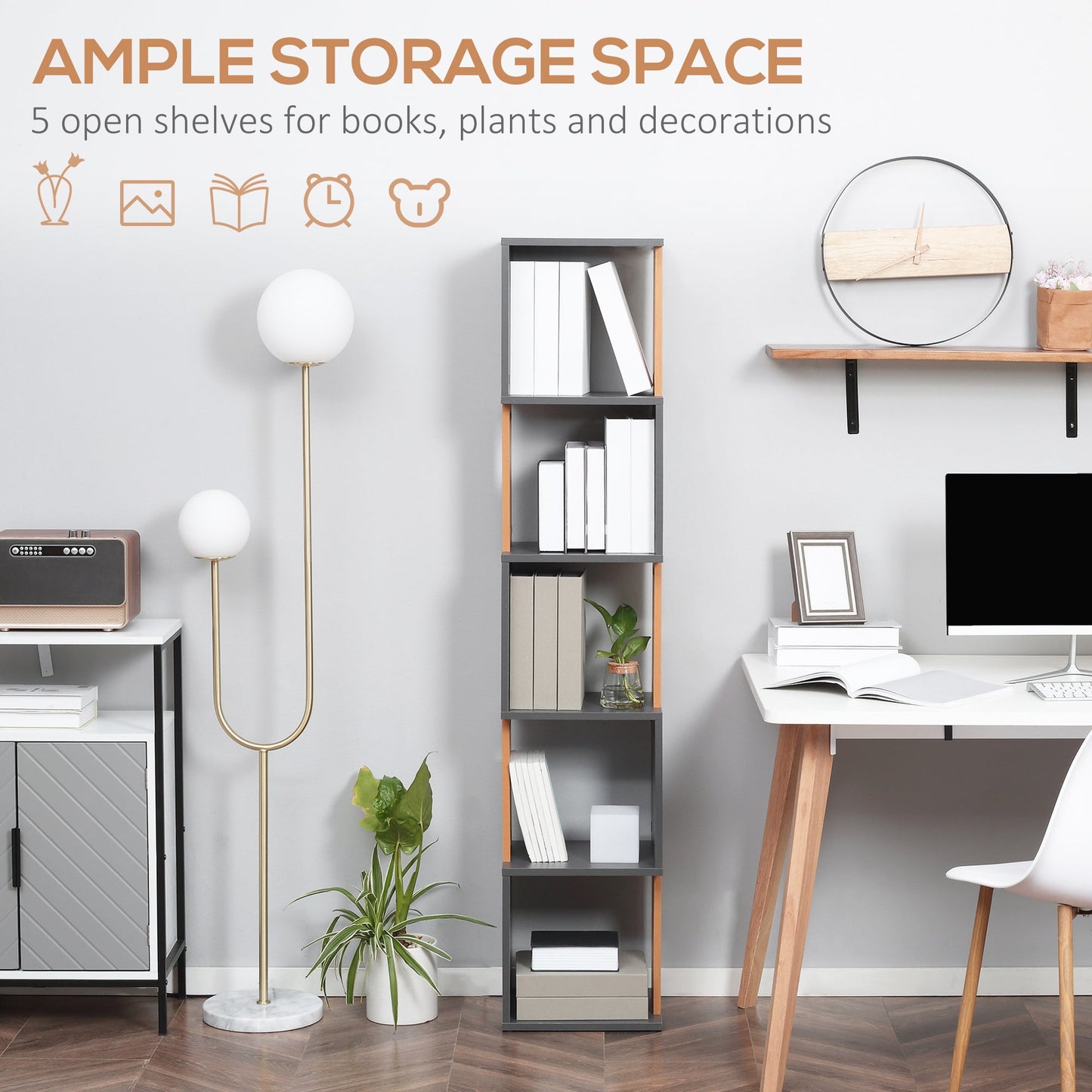 Modern 5-Tier Bookshelf