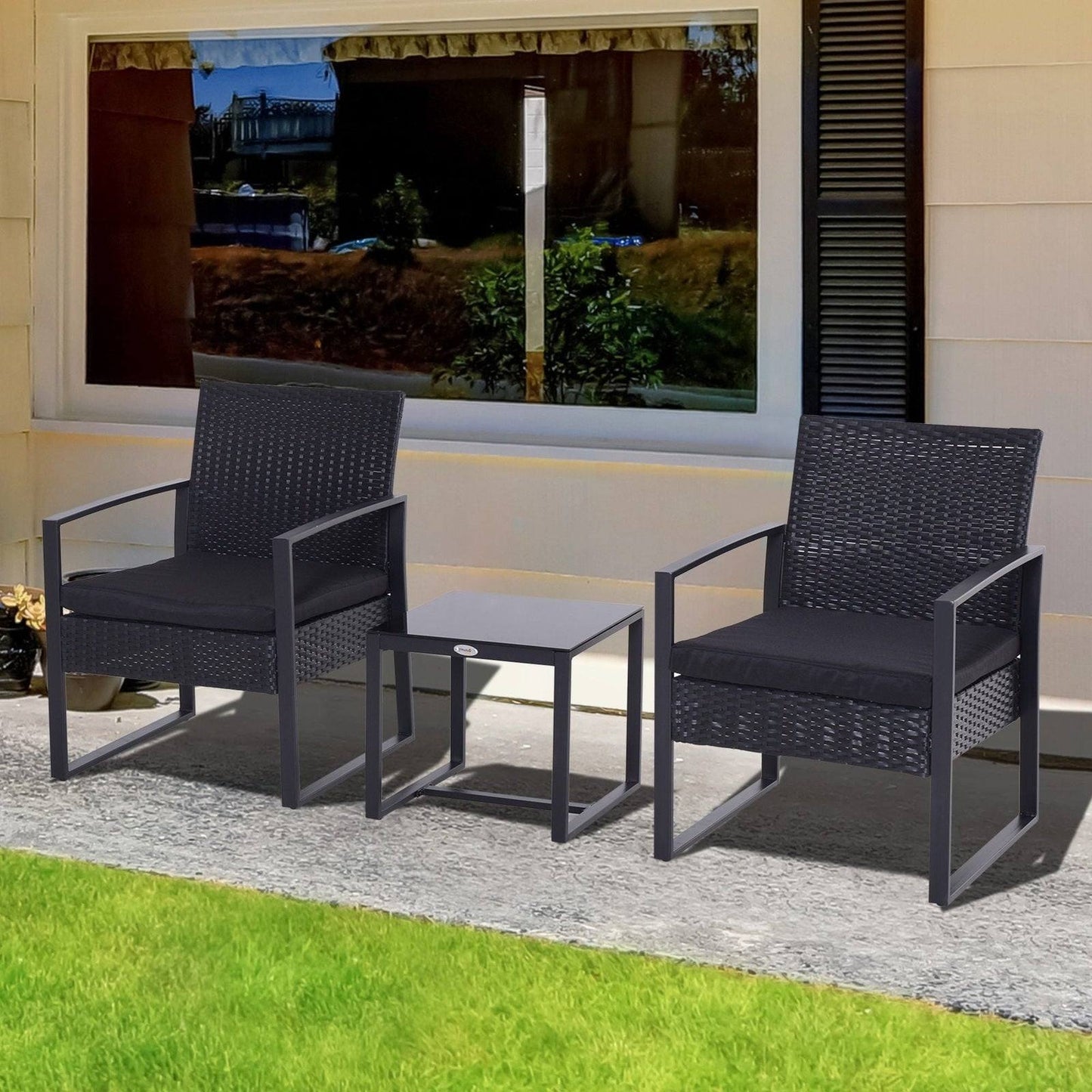 2 Seater Rattan Coffee Set-Black