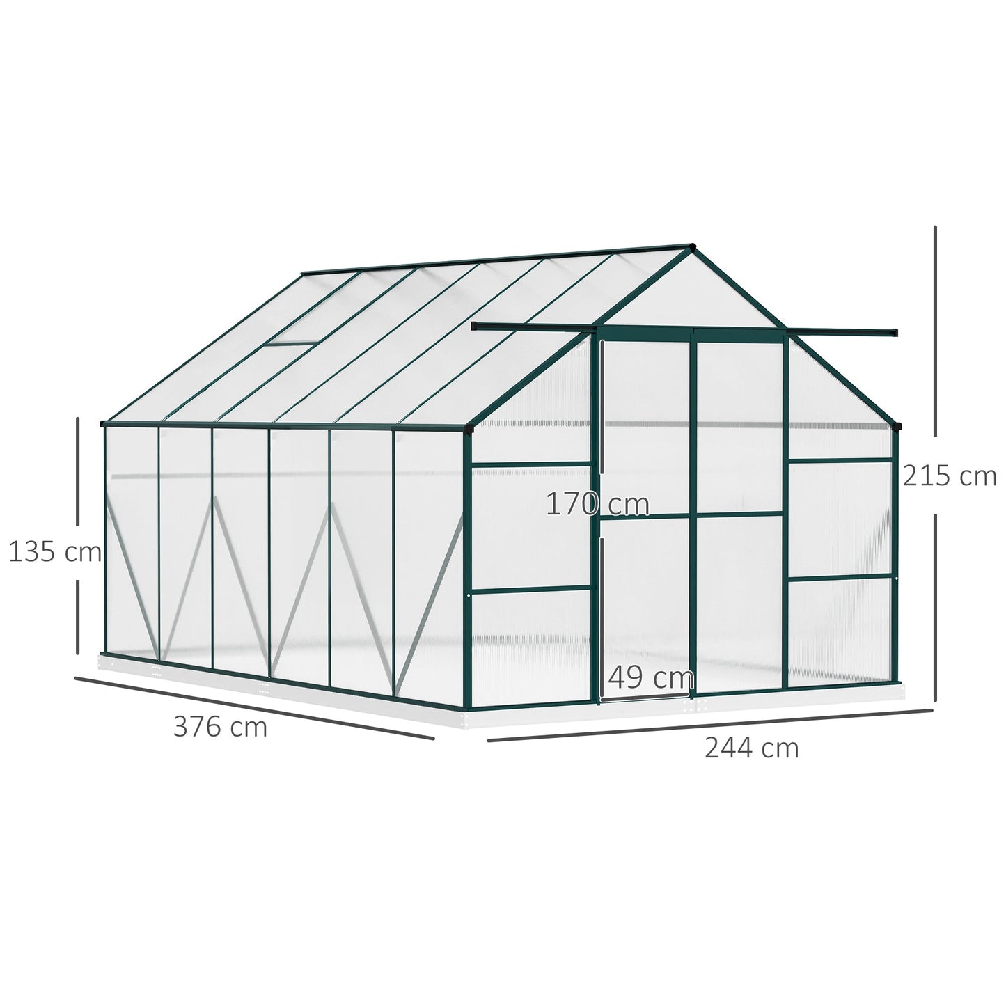 Aluminum Greenhouse Polycarbonate Walk-in Garden Greenhouse Kit with Adjustable Roof Vent