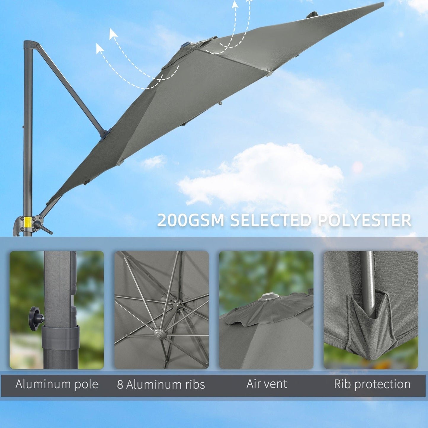 3m 360° Rotating Cantilever Parasol