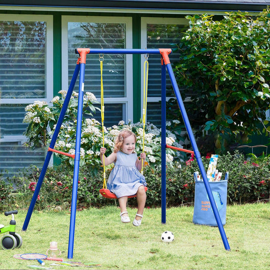 Metal Swing Set With Adjustable Rope Heavy Duty A-Frame Stand Outdoor Playset