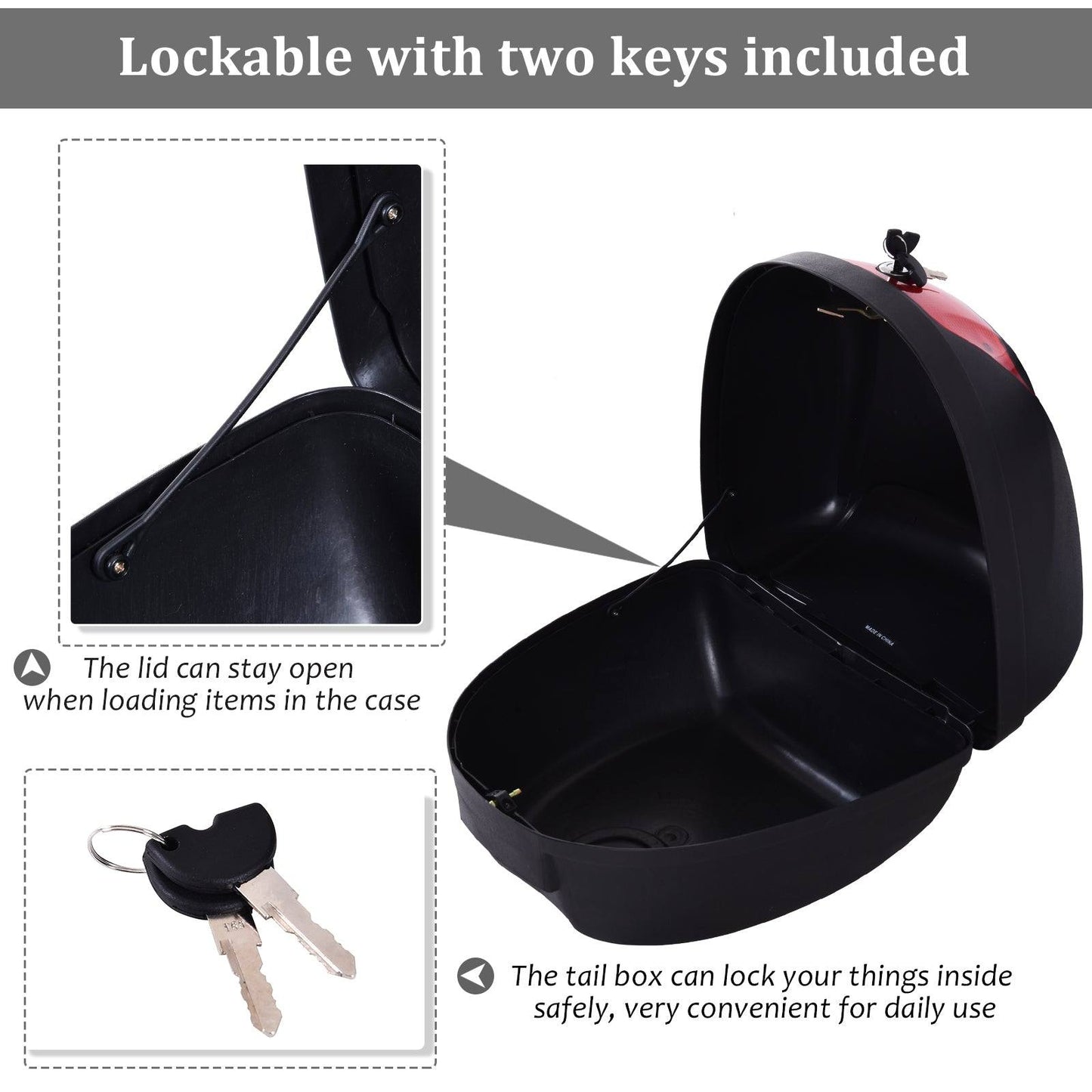 28L Motorcycle Tail box Helmet Top Case Motorbike Luggage Storage Trunk Carrier Mount Rack With 2 Keys