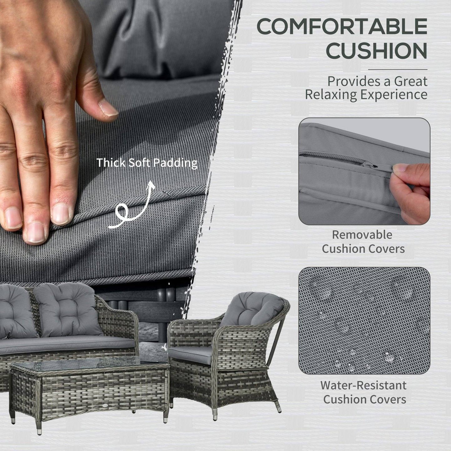 4-Pieces Outdoor PE Rattan Garden Furniture with Cushions