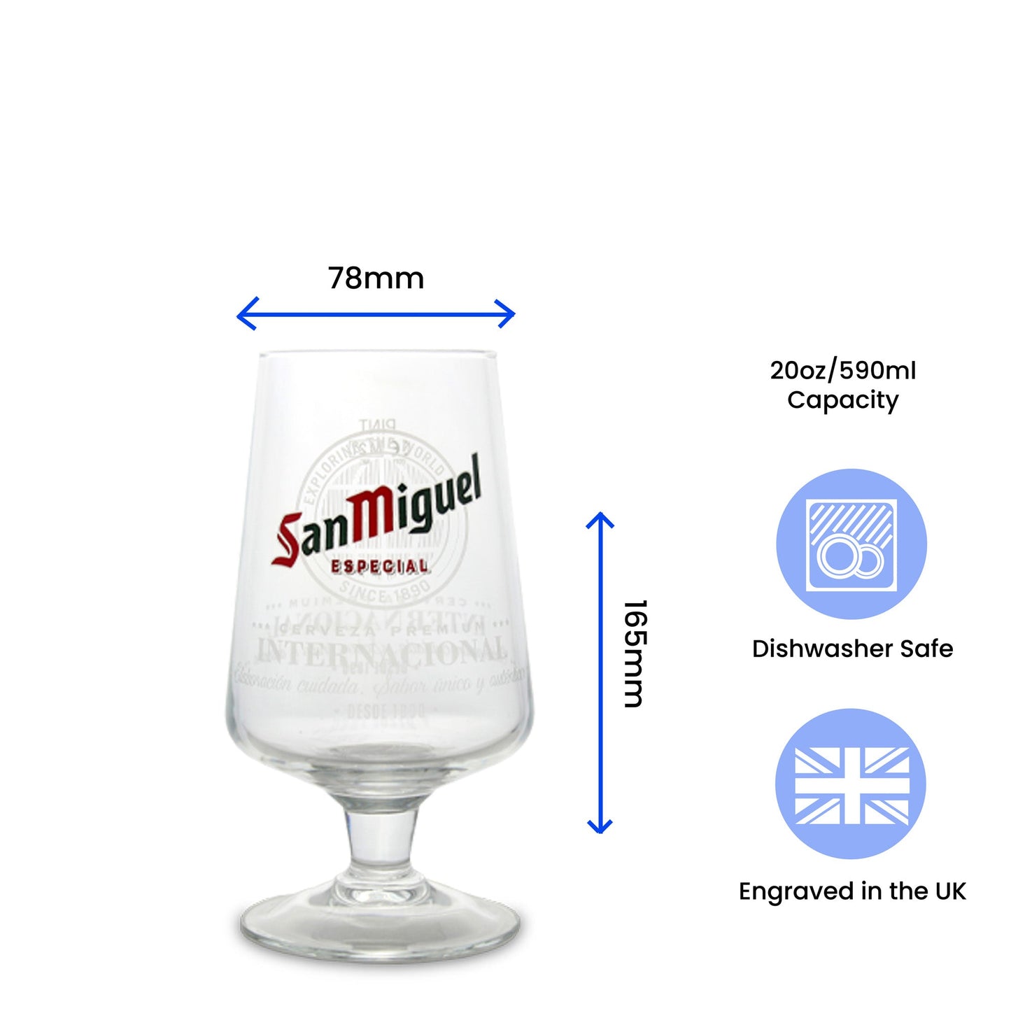 Engraved San Miguel Pint Glass 20oz