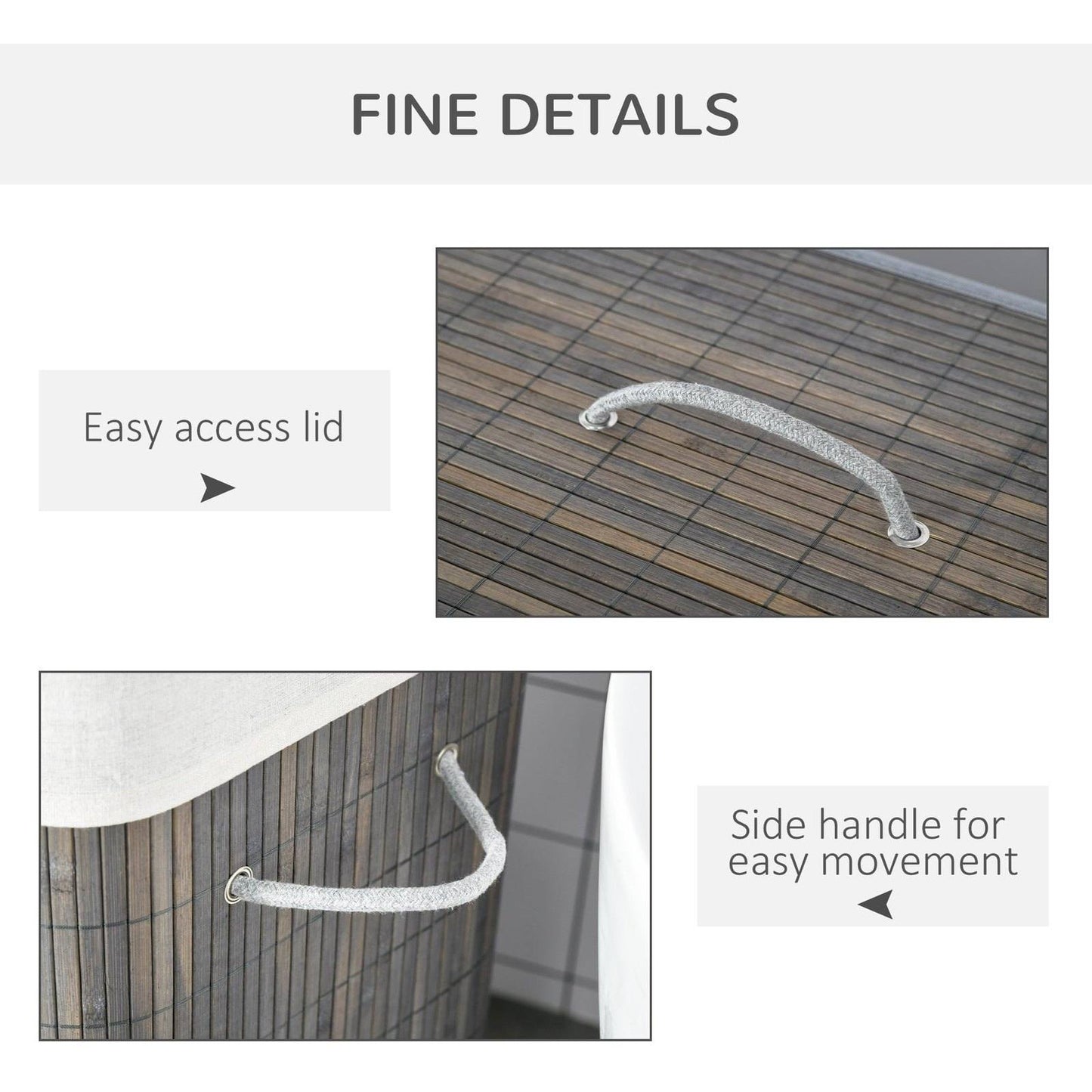 100L Two-Compartment Wooden Laundry Basket With Flip Lid And Handles ? Grey