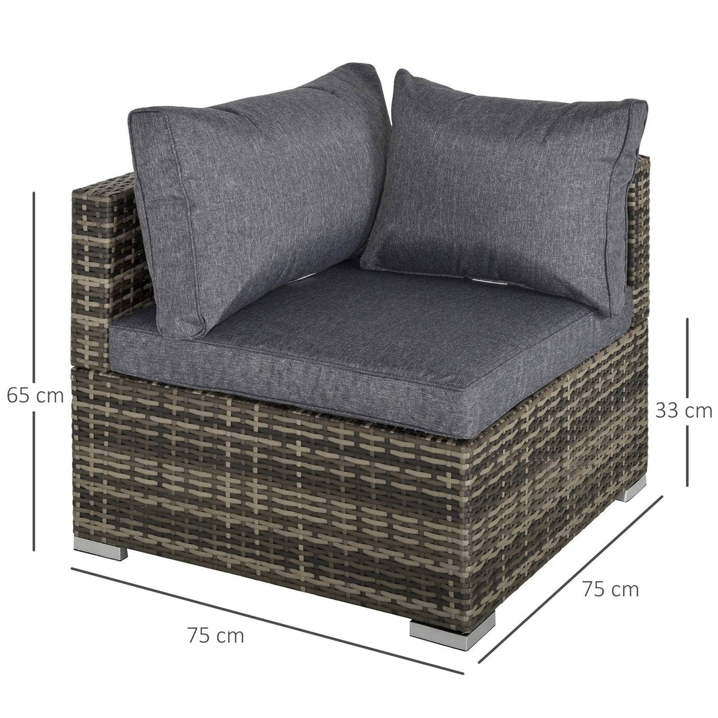 Outsunny Pe Rattan Wicker Corner Sofa Garden Furniture Single Sofa Chair With Cushions Deep Grey