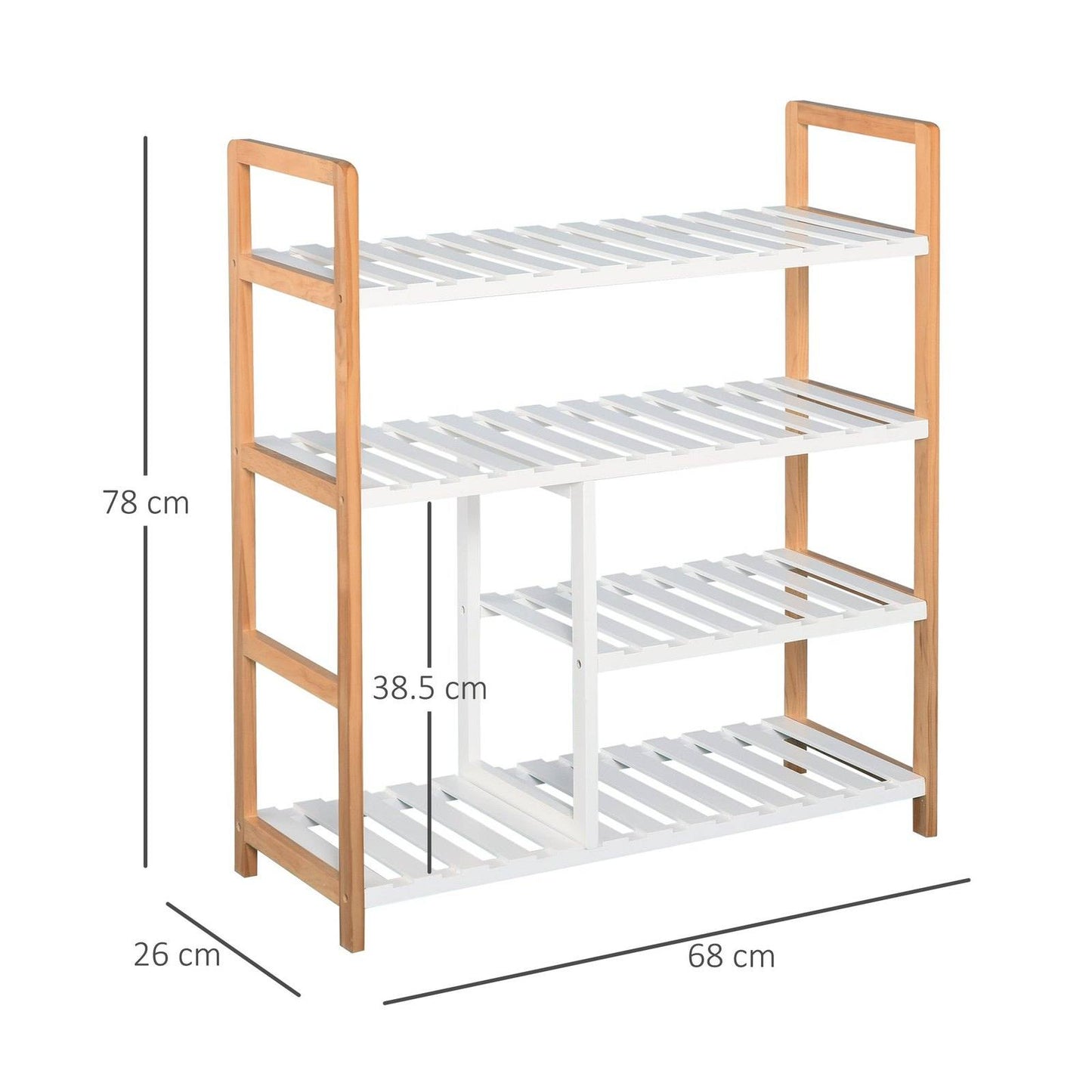 Medium-density fibreboard 4-Tier Slatted Shoe Rack White/Oak