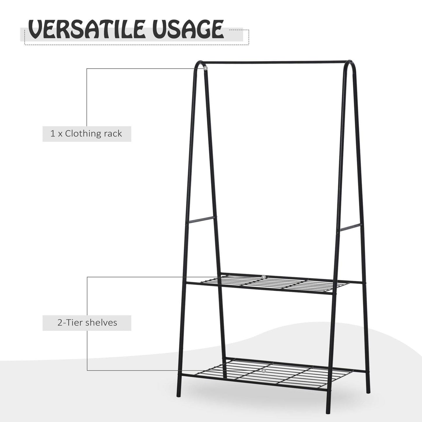 77L X 45W X 153H cm A Shaped Clothes Rack 2-Tier Steel-Black