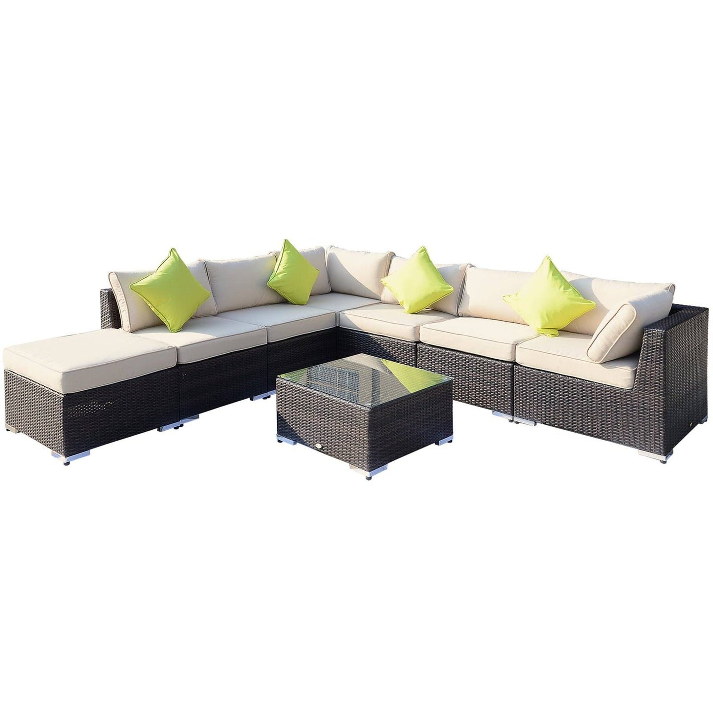 8-Pieces PE Rattan Corner Sofa Set with Thick Cushions