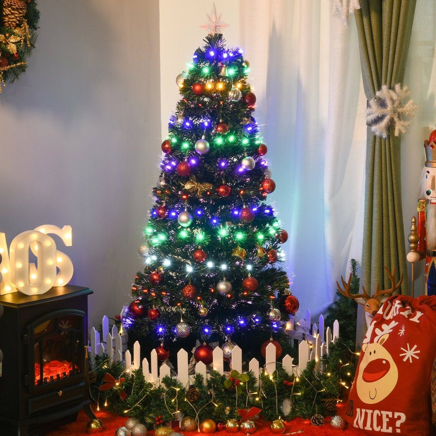5FT Pre-Lit Fiber Optic Christmas Tree with Star Tree Topper