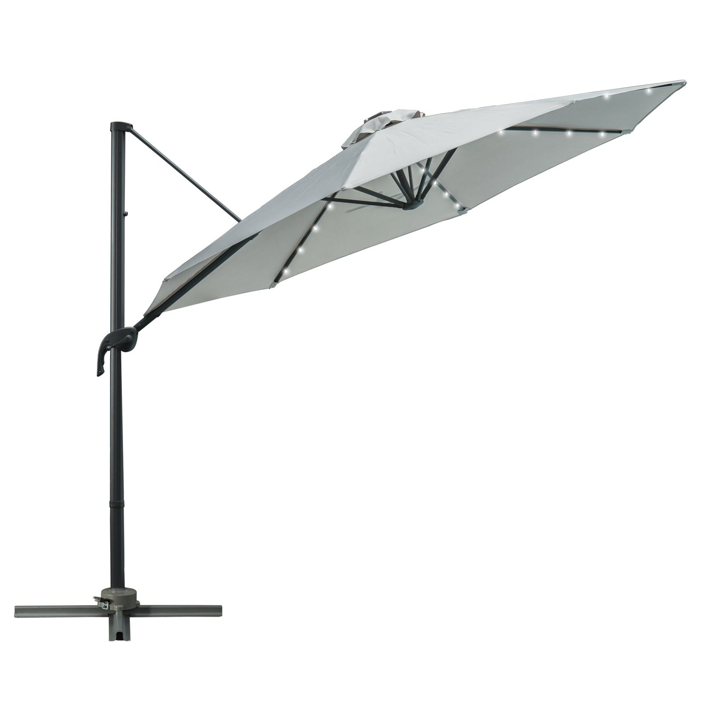 3M LED Cantilever Parasol Garden Sun Umbrella w/ Cross Base and Solar Lights Grey