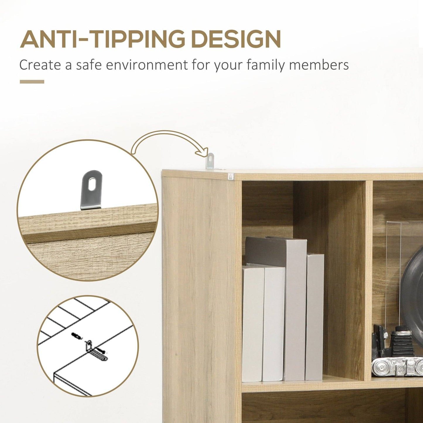 Modern Bookcase with Bottom Cabinet and 6 Open Shelves