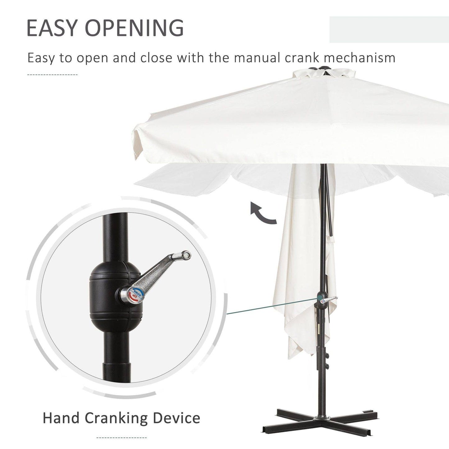 2.3m Half Round Parasol Umbrella Balcony Metal Frame Outdoor NO BASE Cream White