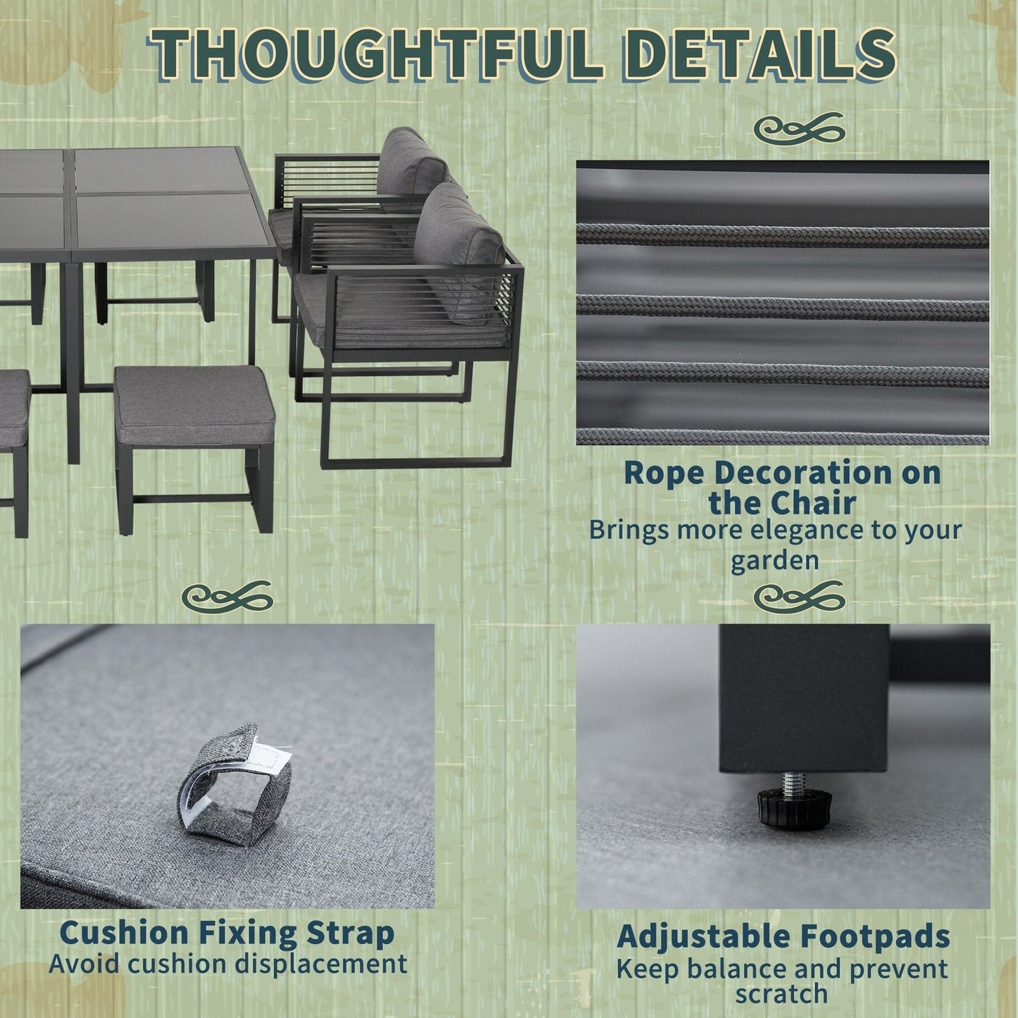 8 Seater Garden Dining Cube Set Aluminium Outdoor Furniture Set Dining Table