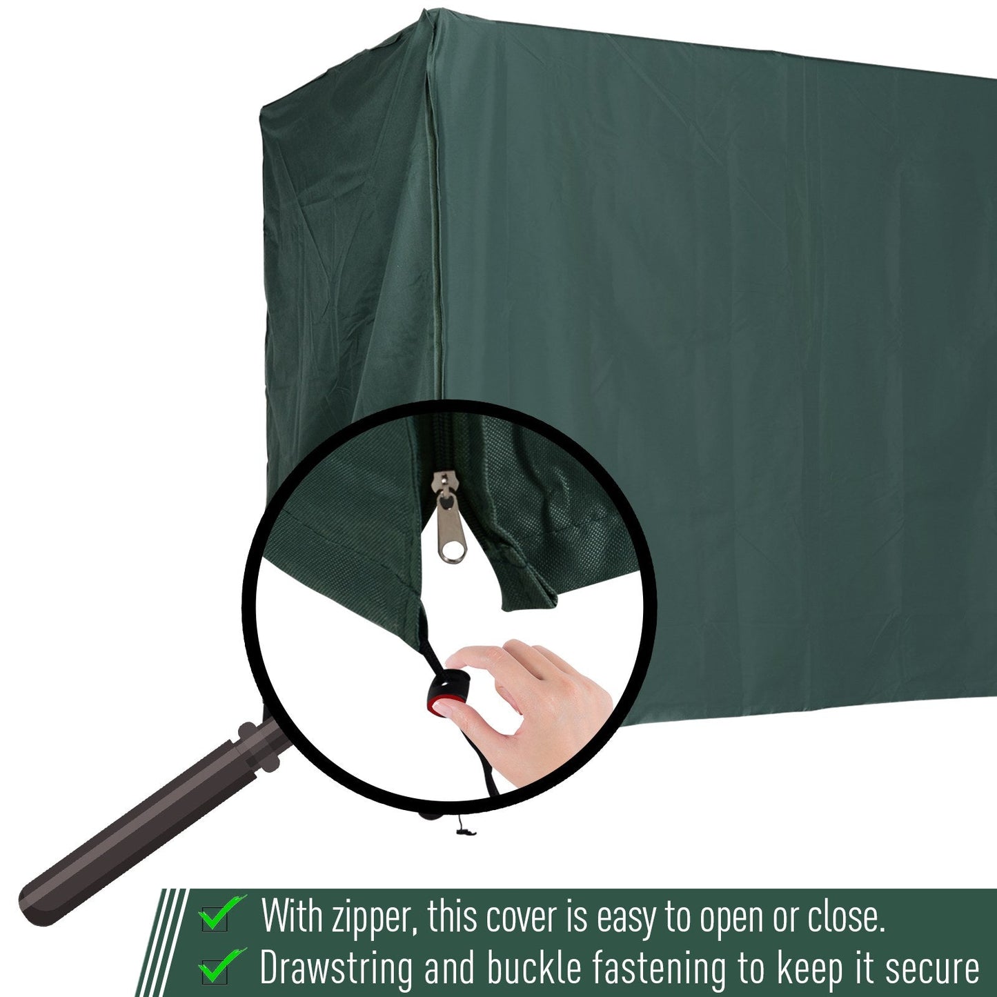 600D Oxford Patio Swing Chair Cover Outdoor Garden Furniture Rain Protection Protector Waterproof Anti-UV Green 205L x 124W x 164H cm