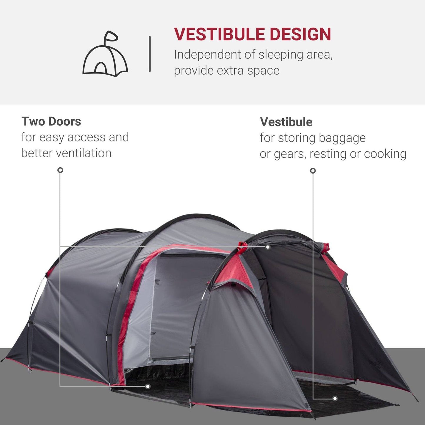 2-3 Person Tunnel Tent with Sewn-in Groundsheet