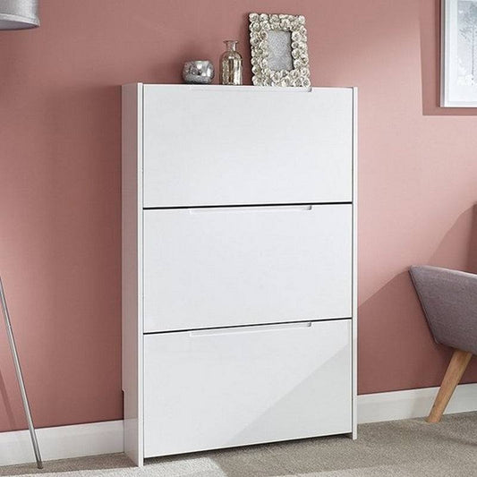 Narrow Tall Shoe Storage White 3 Doors 3 Shelves