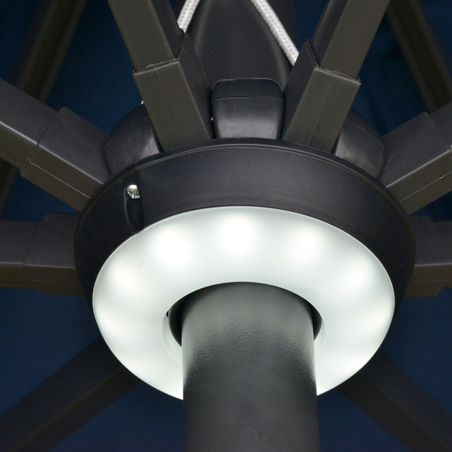 2.7m Garden Parasol Sun Umbrella w/ LED Solar Light Angled Canopy Blue