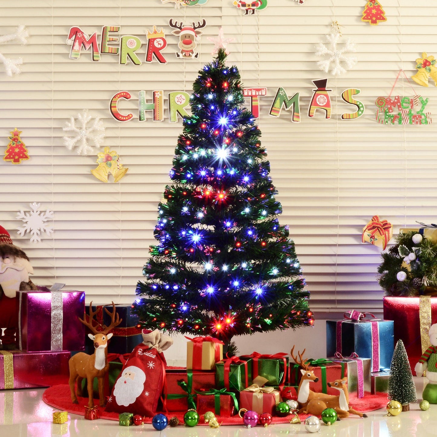 5FT Prelit Artificial Christmas Tree with Multi-Coloured Fibre Optic LED Light