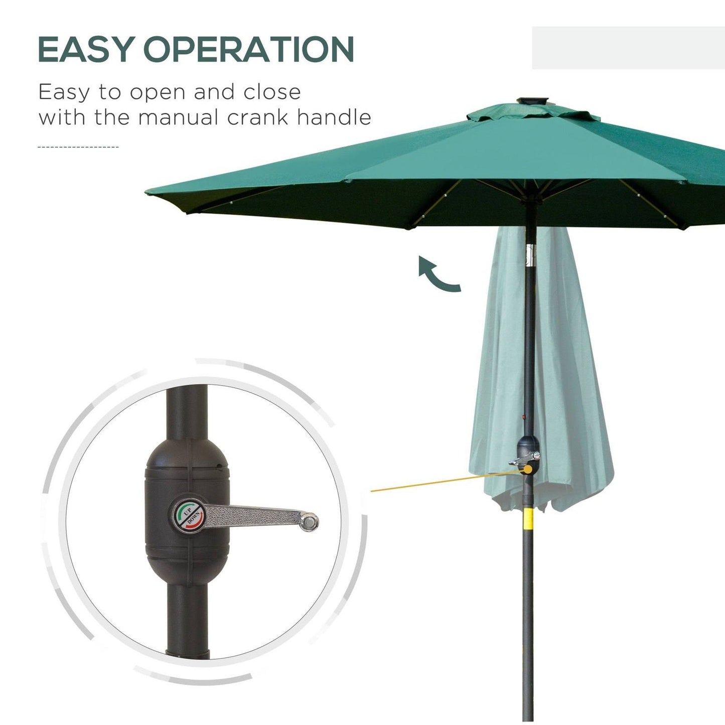 2.7m Patio LED Umbrella with Push Button Tilt/Crank 8 Rib Sun Shade Parasol