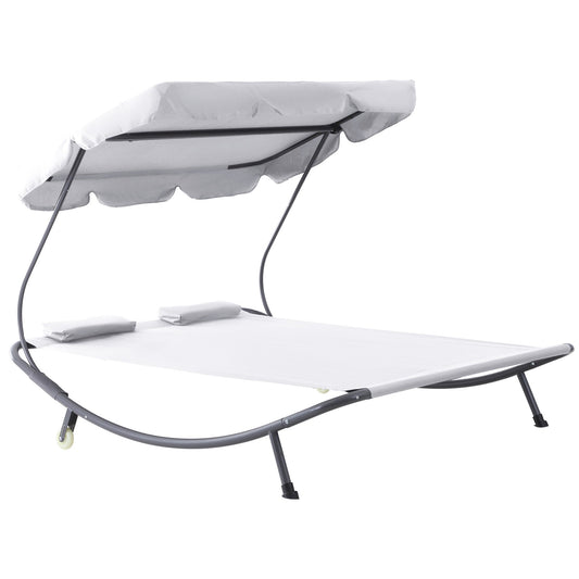 Patio Double Hammock Sun Lounger Bed w/ Canopy Shelter