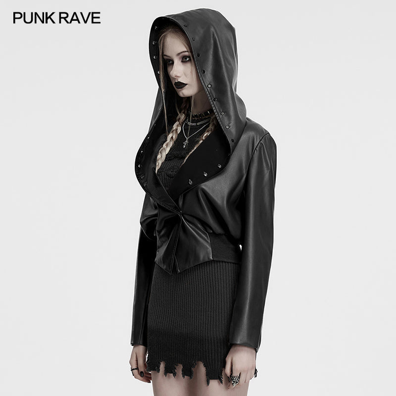 Punk Rave Nyx Hooded Faux Leather Jacket