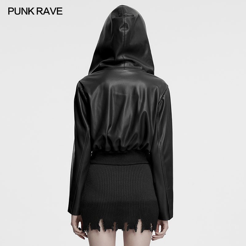 Punk Rave Nyx Hooded Faux Leather Jacket