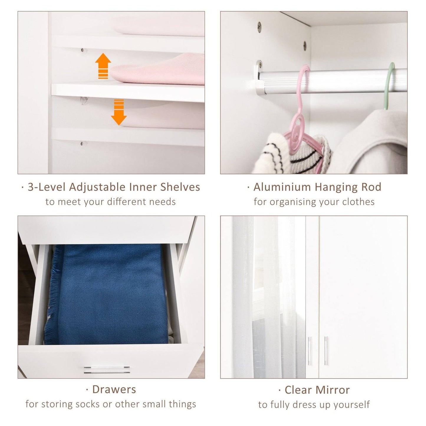 Modern Mirror Wardrobe 2 Door Storage Cupboards Home Storage Organisation Furniture with Adjustable Shelf