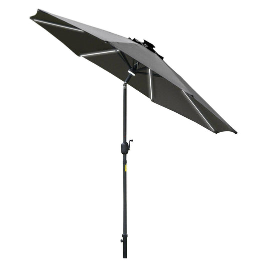 2.7m Garden Parasol Sun Umbrella w/ LED Solar Light Angled Canopy Grey
