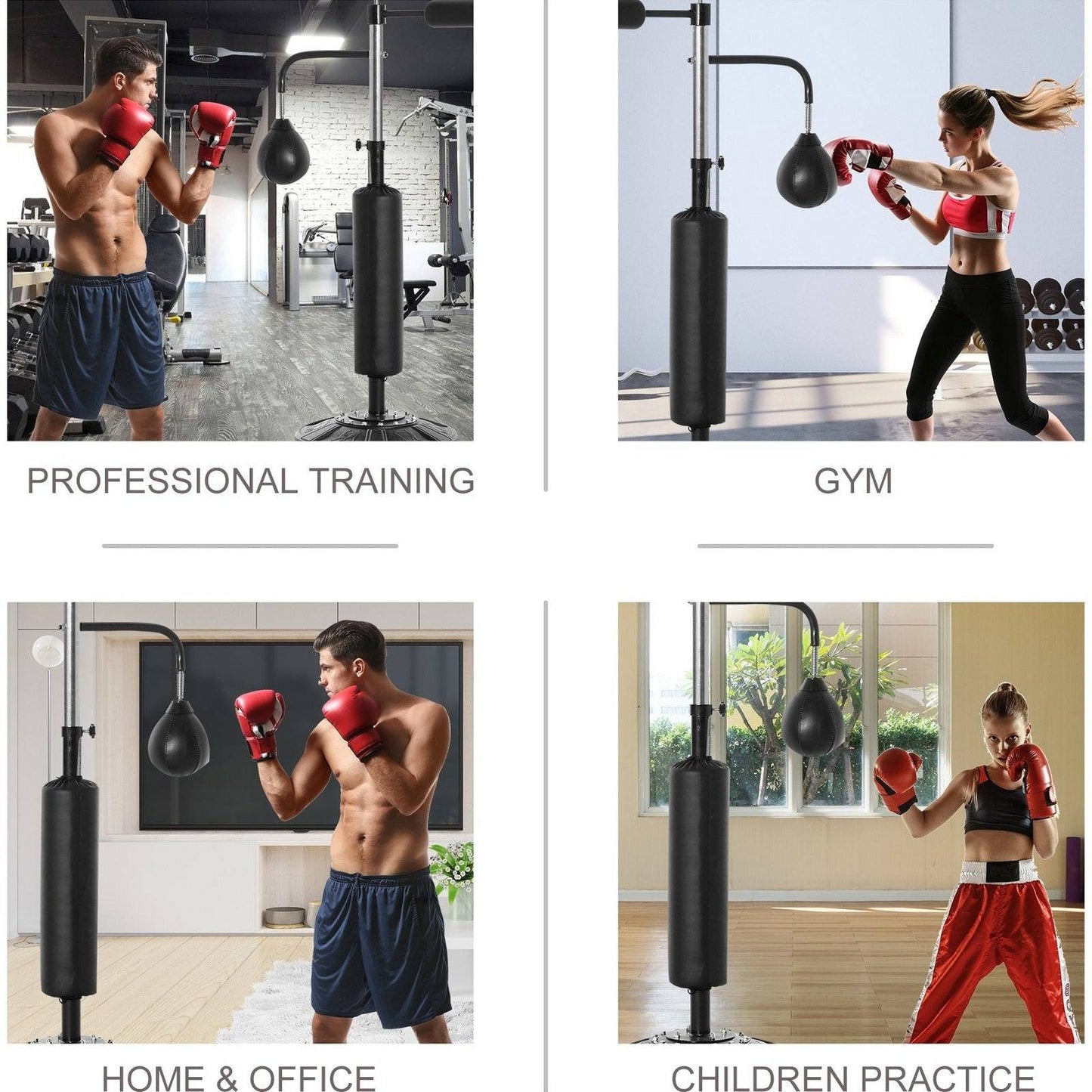 3-in-1 Freestanding Boxing Punching Bag Stand with 2 Speed Balls