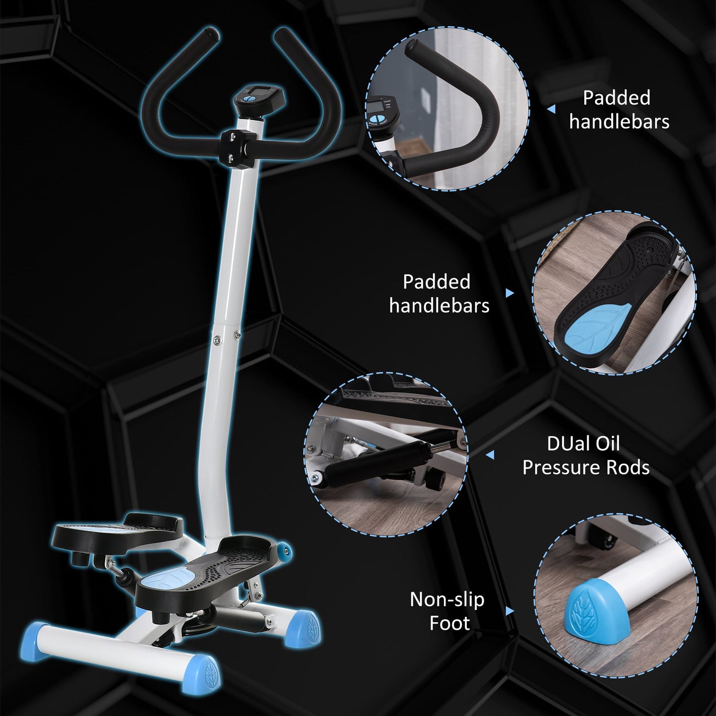 Adjustable Stepper Aerobic Ab Exercise Fitness Workout Machine with LCD Screen & Handlebars