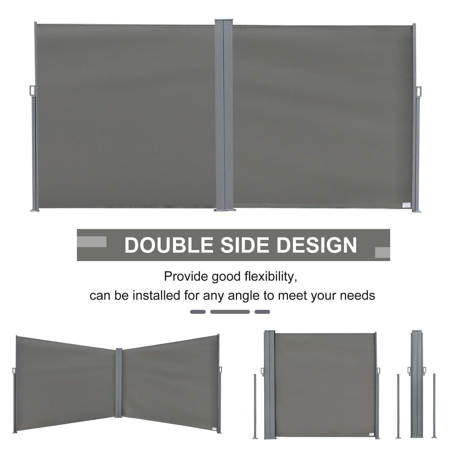 6 x 2m Retractable Sun Side Awning Screen Fence Patio Garden Wall Balcony Screening Panel Outdoor Blind Privacy Divider  Grey